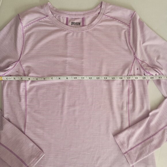 Duluth Trading Co Purple/White Stripe Workout Exercise Shirt Women’s Size L EUC - Picture 10 of 14